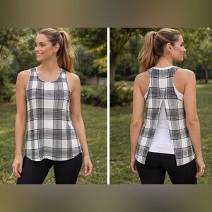 Wilfred Black and Cream Tank Top with Open Back 100% Silk Round Neckline